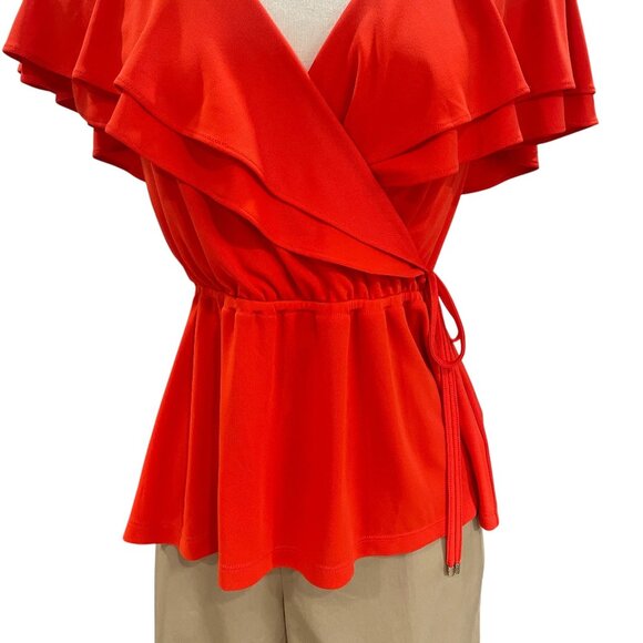 Lauren Ralph Lauren Tangerine Ruffle Wrap Top Blouse PS Petite Fall Trend - Picture 6 of 10